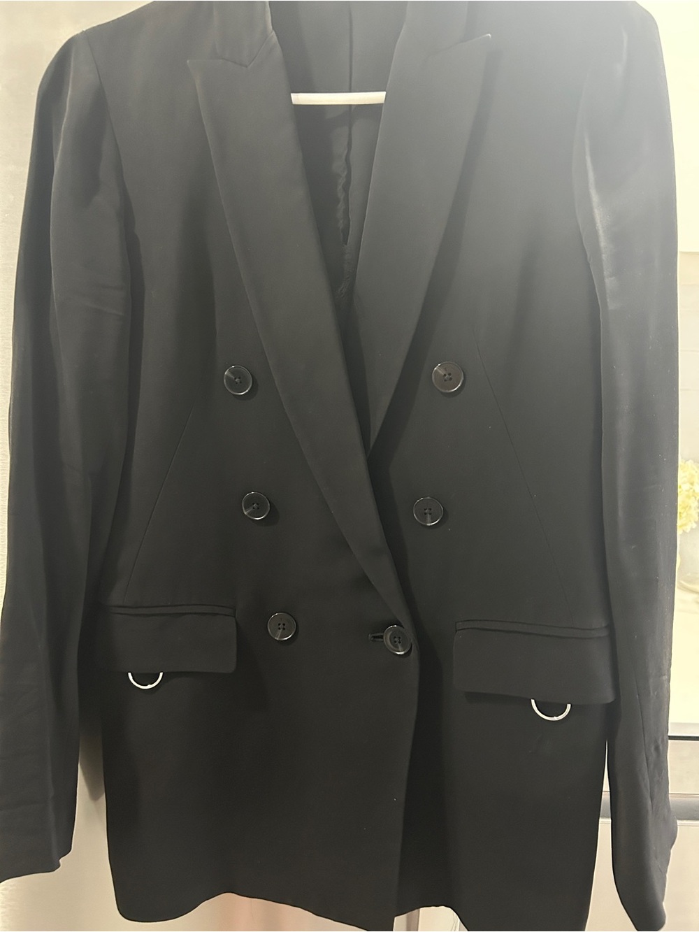 T by Alexander Wang Black Double-Breasted Blazer with D-Ring Details